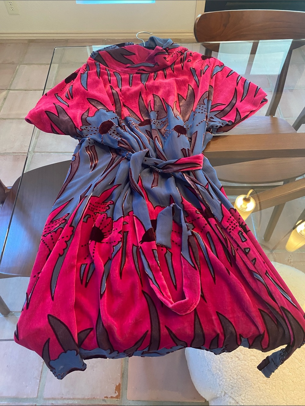 Anna Sui Pink & Blue Floral Tie-Waist Midi Dress